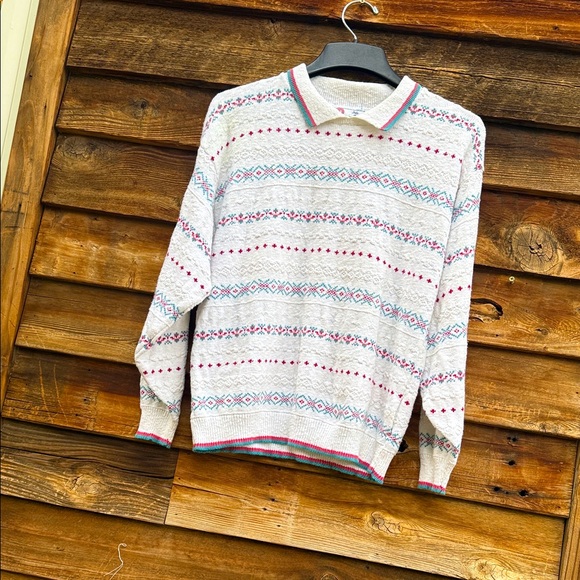 Isle of cotton vintage pullover knit collared  top - Picture 2 of 5